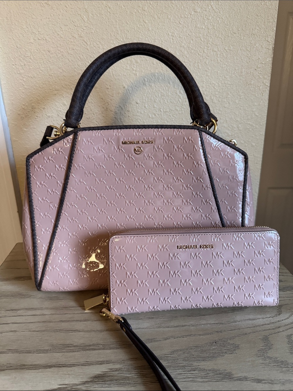 Michael Kors Blush Patent Dome Satchel with Matching Wallet